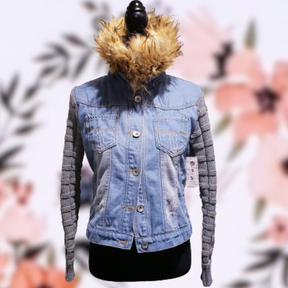 💋Eden One faux fur trim Jean Jacket size S - Picture 3 of 8